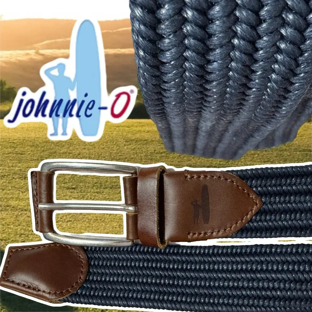 New Johnnie-O Navy Blue Waxed Cotton Stretch Belt Golf XL